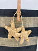 Tote - Starfish Straw Bag with Crochet Starfish Charm Embellishment: Black