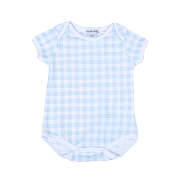 Baby Checks Short Sleeve Lap Bodysuit  in Blue