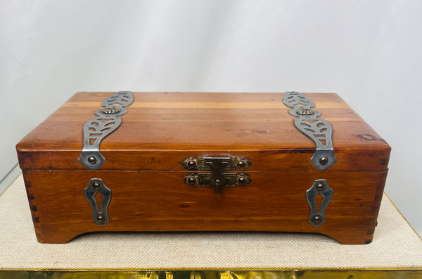 Estate Collection - Finger Joint Metal Banded Small Cedar Box