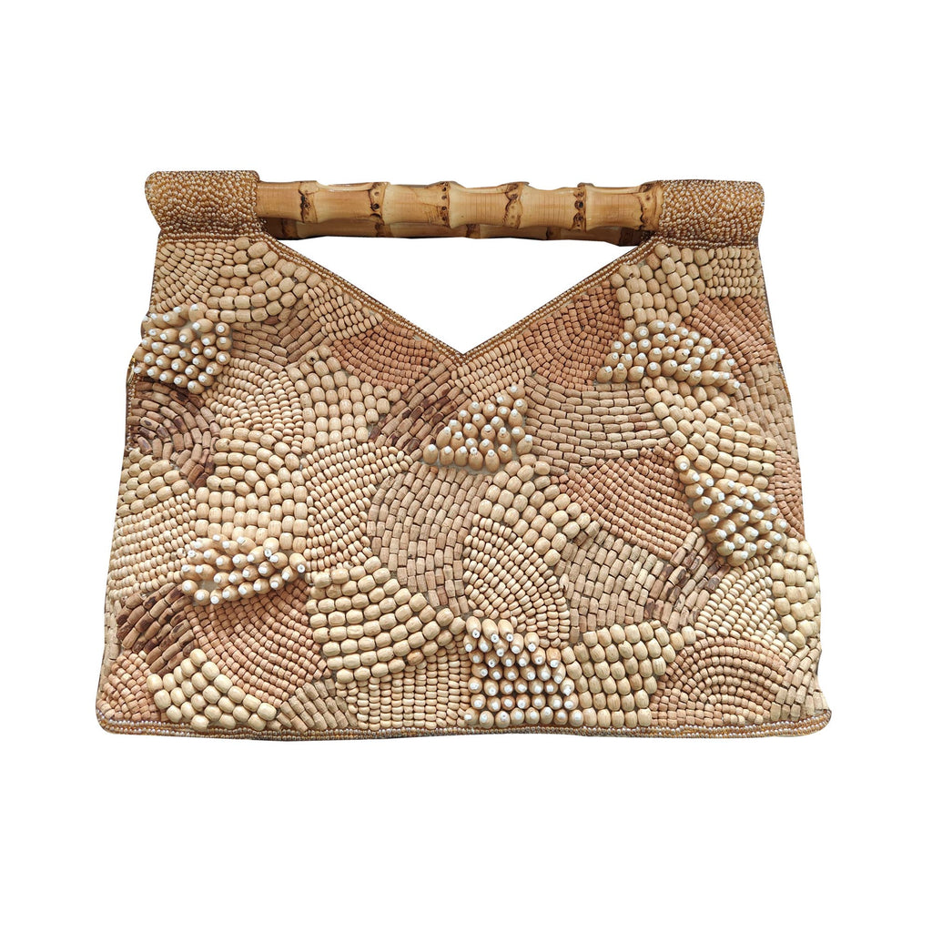 Purse - Natural Wooden Beads Bamboo Handle Clutch