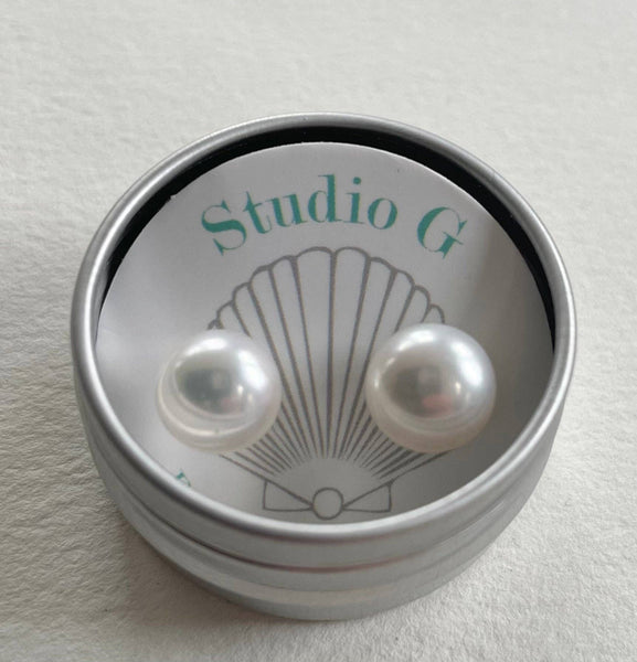 Earrings -  7-8mm Freshwater White Pearl Stud