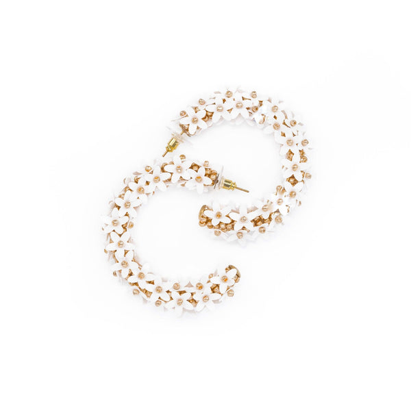 Earrings - Flower Hoops in White/Gold