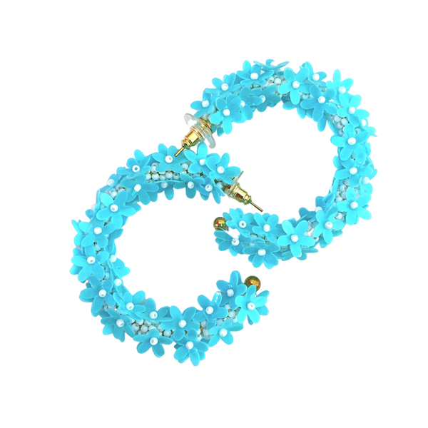 Earrings - Flower Hoops in Bright Blue