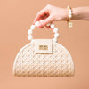 Purse - White & Cream Woven Rattan Statement Mini Bag