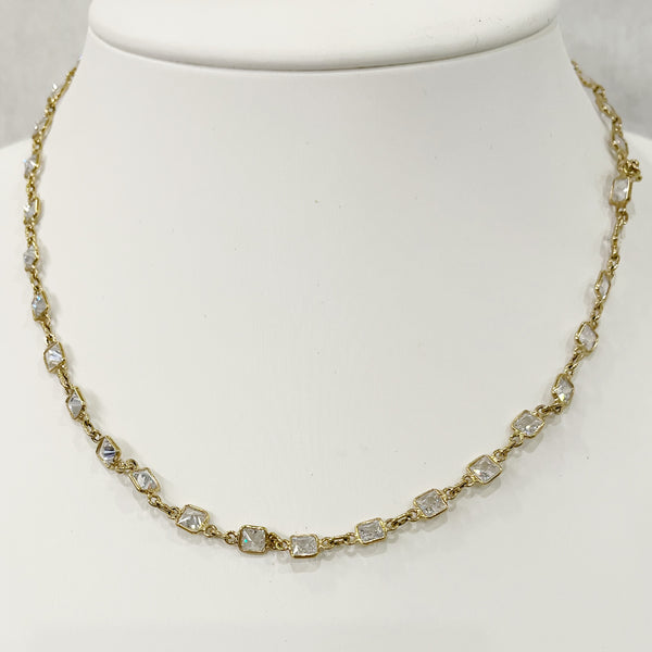 Necklace - Square Cyrstal Quartz On Gold