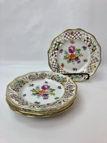 Estate Collection - China - Fine Set of Dresden Schumann Bavaria Pierced Rim Dessert Plates
