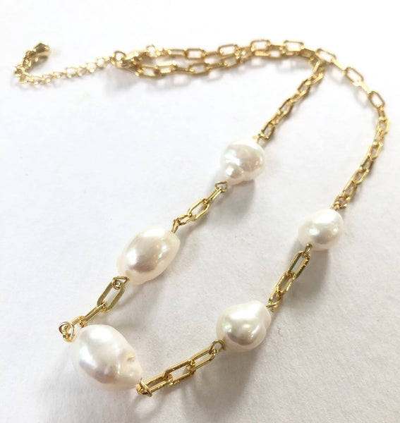Necklace - Potato Pearl and Chain Link Necklace