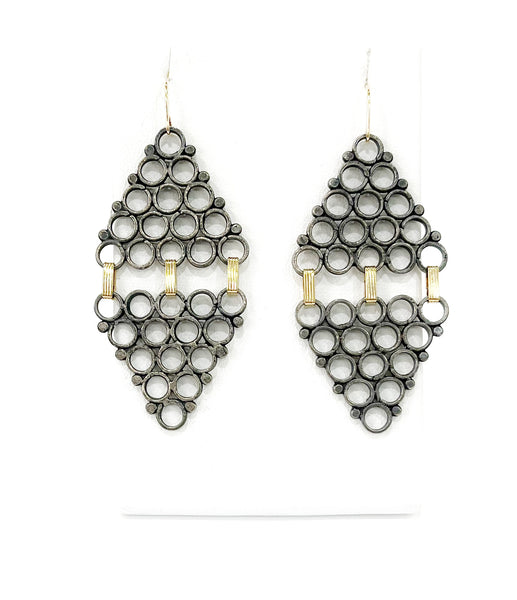 Earrings - Double Hive Pyramid in Black