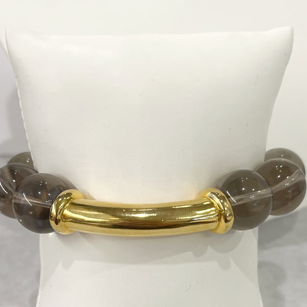 Bracelet - Gold Tube Accent W/Smokey Quartz Beads