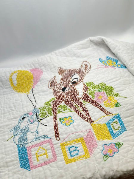 Estate Collection Baby Quilt - Vintage Handmade Bambi & Friends Crib Quilt