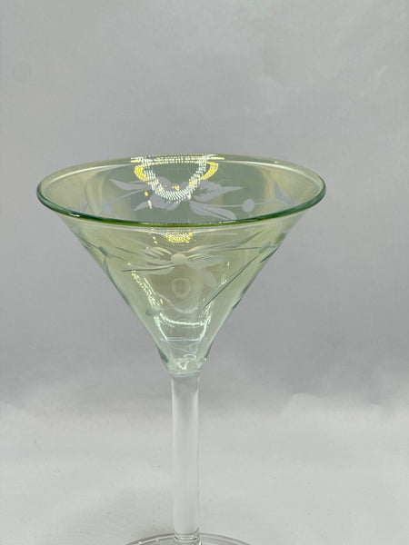 Glasses -  Martini Fine Green Egyptian Etched Glass - Set of Two