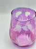 Glasses -  Stemless Wine Fine Purple  Egyptian Etched Glass - Set of Two