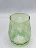Glasses -  Stemless Wine Fine Green Egyptian Etched Glass - Set of Two