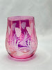 Glasses -  Stemless Wine Fine Pink Egyptian Etched Glass - Set of Two