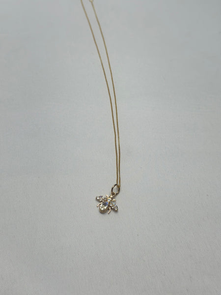 Necklace - Moonstone & Diamond Bee on 14K Chain