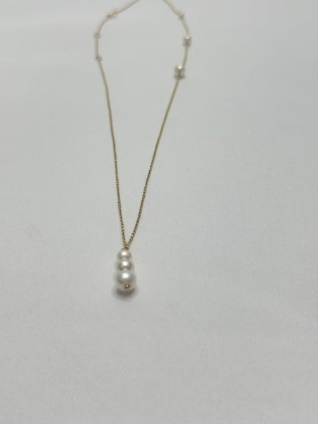 Necklace - Trio Pearl Drop W/Pearl Stations