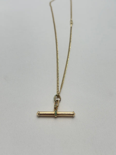 Necklace - Emerald Bar & Connector on 14K Chain