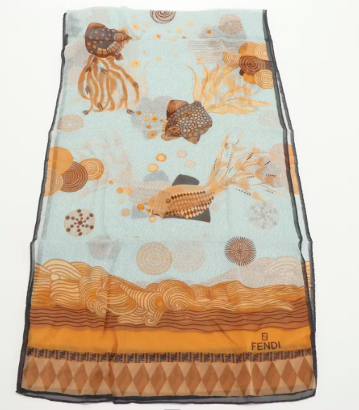Estate Collection - Scarf - Fendi Underwater with Fish and Seashells Silk Scarf