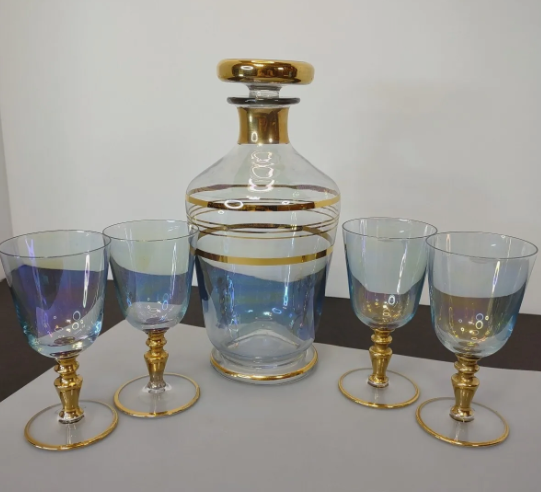 Estate Collection - Vintage Hand Blown Glass Decanter and Cups