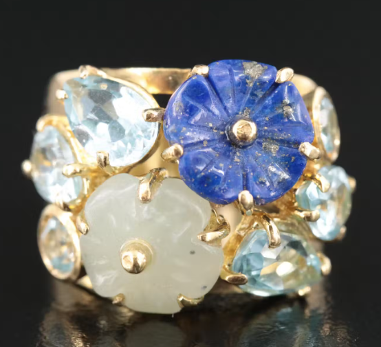 Estate Collection - Ring - 18K Lapis Lazuli, Chalcedony and Blue Topaz