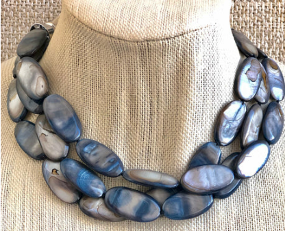 Necklace - Large Natural Blue Shell Multi-Strand Necklace