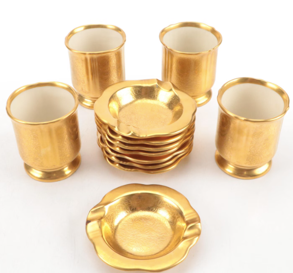 Estate Collection - Gold Gilt Porcelain Cups and Trinket Trays