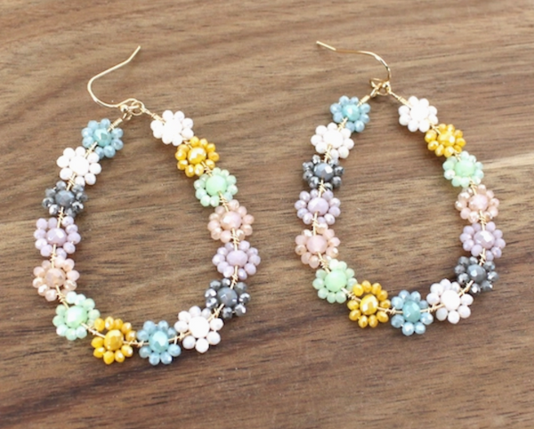 Earrings - Beaded Flower Dangle Earrings