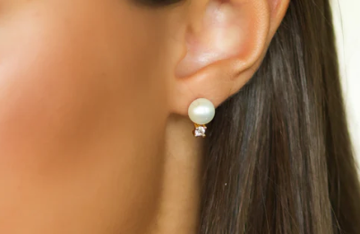 Earrings - Small Pearl Diamond Studs