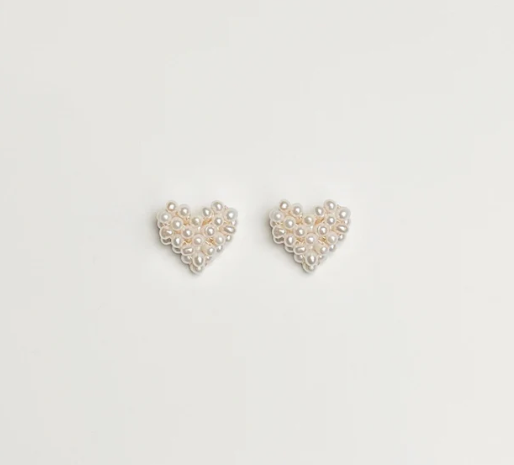 Earrings - Beaded Pearl Hearts