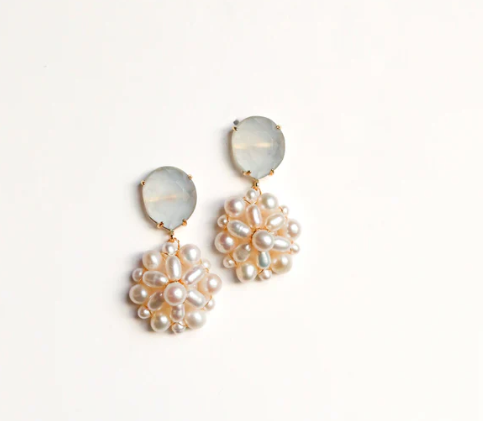 Earrings - Baby Blue + Pearl Cluster