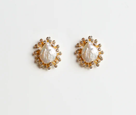Earrings - Diamond Burst Pearl Studs