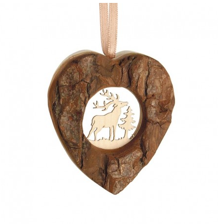 Ornament - Natural Wooden Heart w/Forest Scene