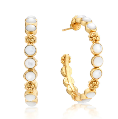 Earrings - Berry Gem Medium Hoop Earrings w/Mother of Pearl Gems