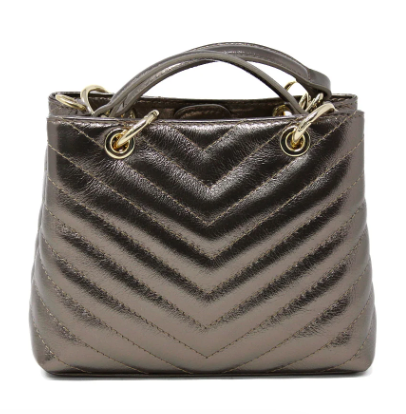 Purse - Leather Quilted Handbag in Bronze