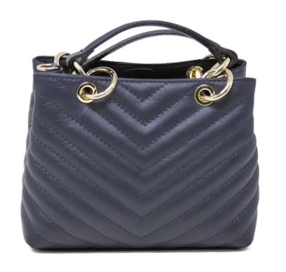 Purse - Leather Quilted Handbag in Navy