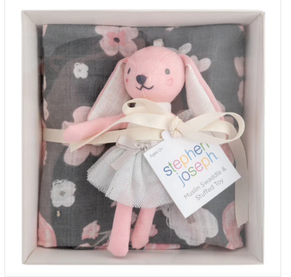 Muslin Blanket & Stuffed Animal Gift Set