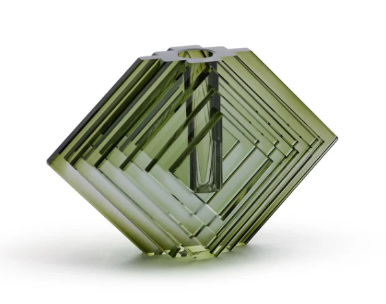Vase - Stacked Concentric Diamond Motif Crystal Glass Vase
