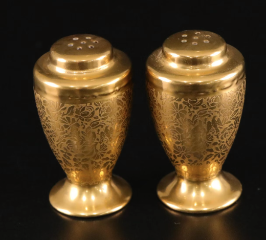Estate Collection - Vintage Porcelain Gold Salt & Pepper Shaker Set
