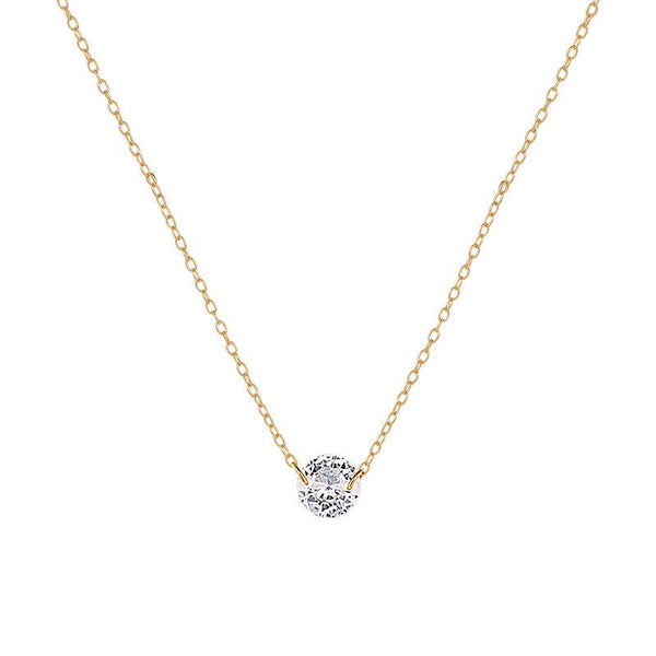 Necklace - Drilled Single Simulated Diamond in Gold or Silver