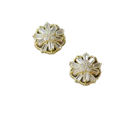 Earrings - Baguette Flower Studs - Gold