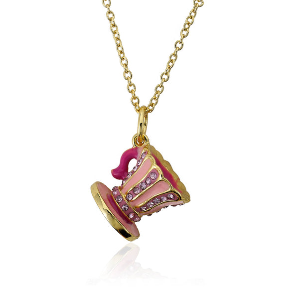 Necklace - Tea Cup  Hot Pink & Pink Enamel Stripes