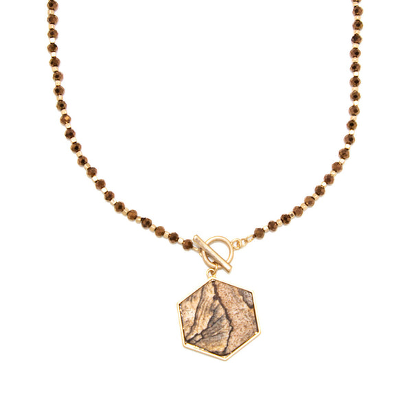 Necklace Glass Beads w/Jasper Drop Multi Function