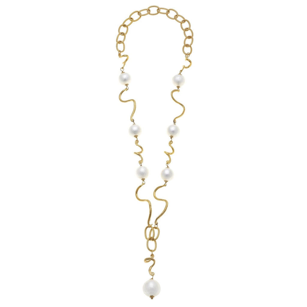 Necklace - Cotton Pearl + Gold Spiral Chain Necklace