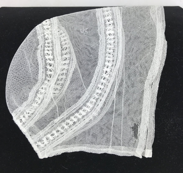 Estate Collection Baby Bonnet - Antique Net Lace Baby or Doll Bonnet