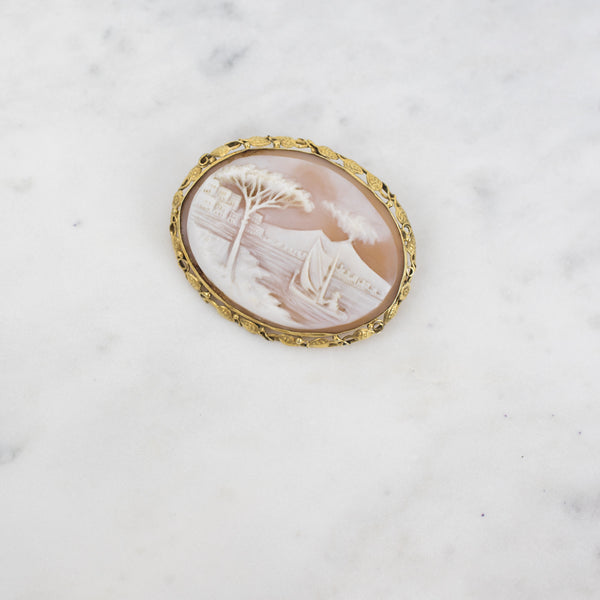 Estate Collection Brooch - Vintage 14K Helmet Shell Cameo