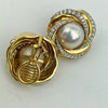 Estate Collection Earrings - Mikimoto 18Kt Gold Diamond & Mabe Pearl Earrings