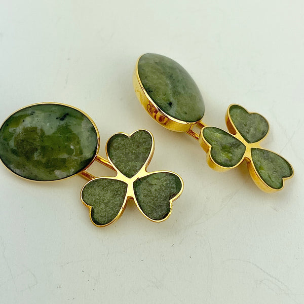 Estate Collection Cufflinks - 9 Karat Gold/Green Hardstone Shamrock