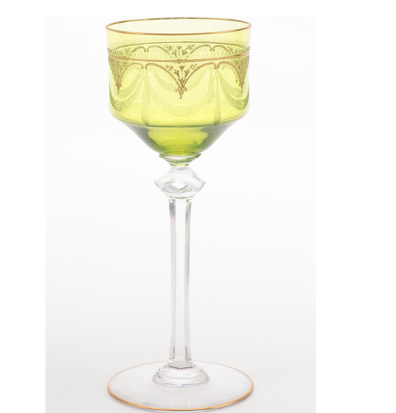 Estate Collection Bohemian Enameled Gilt Green Glass Alsace Glass