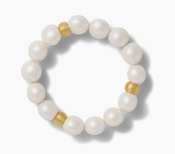 Bracelet - Pebble Pearl Stretch Bracelet w/14 Karat Polished Gold Spacers