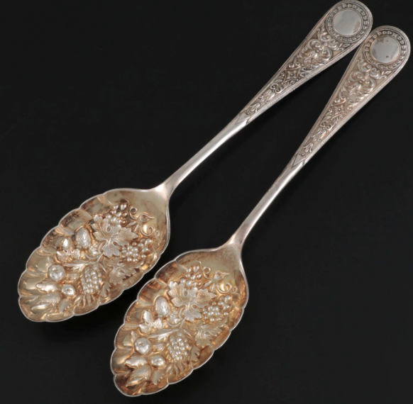 Estate Collection Sterling Silver - Scalloped Repousse Berry Spoons